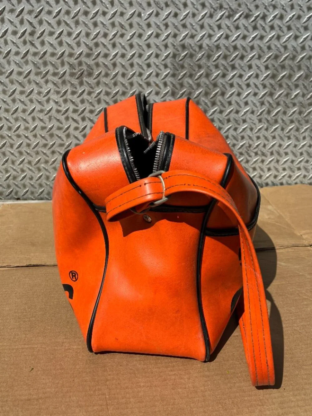Vintage Adidas Originals Airliner Bag Orange Leather Trefoil Logo 1970s